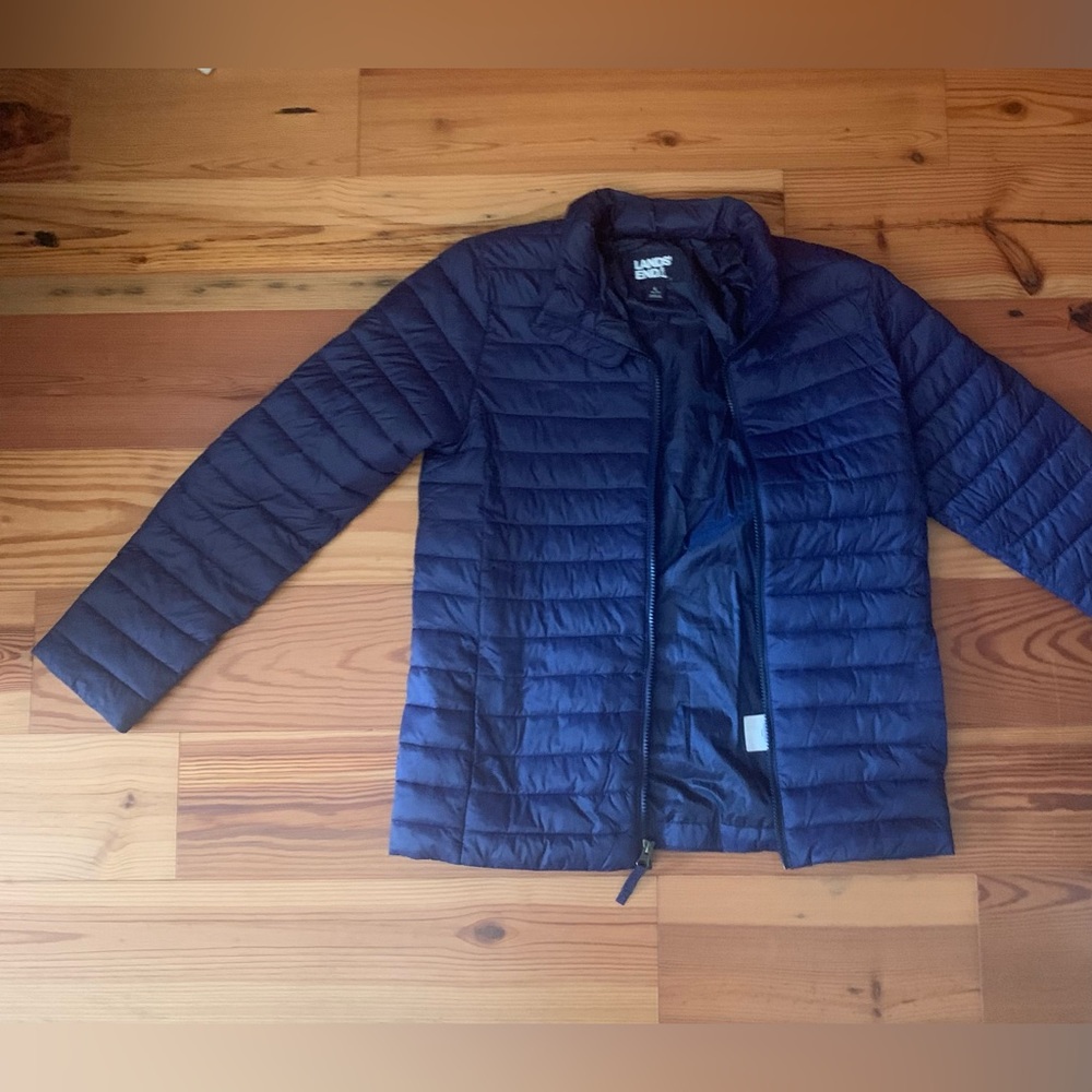 Navy blue Lands End puffer jacket